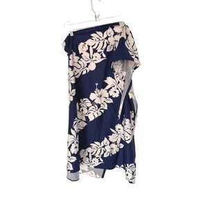 Malihini Hawaii Skirt Blue White Floral Wrap Vacation Resort Beach Casual Midi